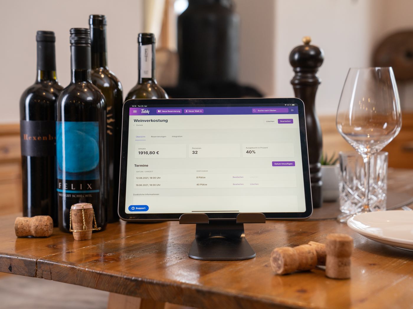 Event-Übersicht einer Weinverkostung in Tably auf dem Tablet
